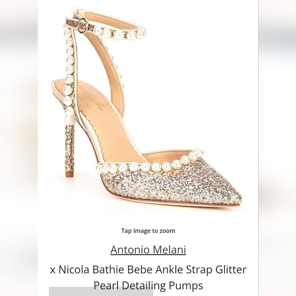 NEW Antonio Melani x Nicola Bathie Bebe Ankle Strap Glitter Pearl Blush Pumps - Picture 1 of 5